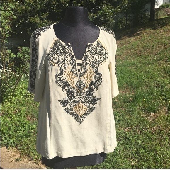 Nanette lepore 100% silk beaded top - Picture 1 of 8